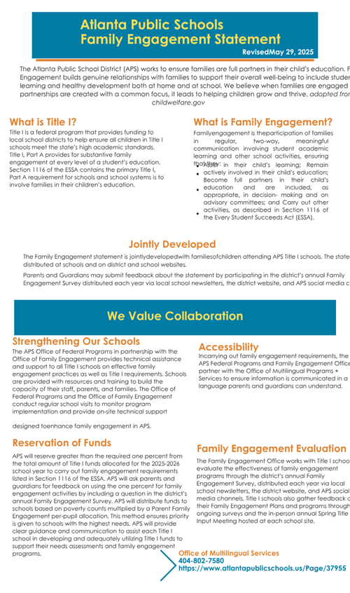 Atlanta Public Schools Family Engagement Statement